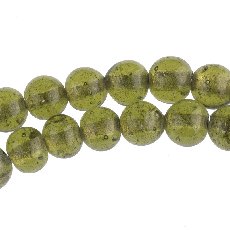 Antique Chinese translucent olive green Peking Glass beads 10-12mm. Pkg. of 4. b11-gr-2047