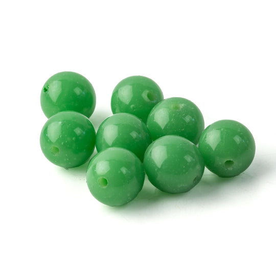 Vintage Chinese hand made jade green glass beads. 9-10mm. Pkg.10.  1950s. b11-gr-2049