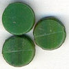 Antique Bohemian opaque green glass nailhead sequin beads 5mm. Strand of 22-23. 
