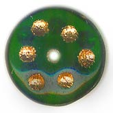 Vintage rondelles with gold dots. 10mm. Pkg of 25.
