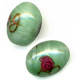 Czech Lampwork Mint Green with Rose. 10x14mm. Pkg of 1