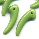 Vintage 1930s Czechoslovakian Tooth or Claw-Shaped Beads. Shiny Lime Green Opaque Glass. 18x4mm. Package of 10.