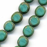 Turquoise Picasso-finish glass window beads. 8mm. Package of 6. B11-GR-0757