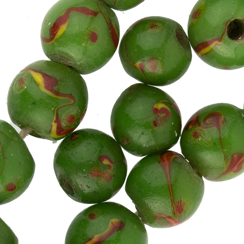 Peking glass green eye beads. 9-10mm. Pkg of 5.