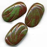 Vintage Czech Green with Red Tablets. 17x10x6mm. Pkg of 5