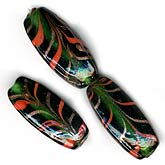 Feather Striped Ovals, green, red, aventurina. Pkg of 1. b11-gr-0828