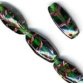 Vintage Indian Green with Red and Yellow Oval Beads. 22x10mm. Pkg of 1