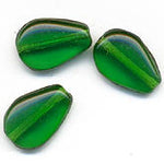 Vintage Czech emerald green flat teardrop. 11x8mm. Pkg of 12.