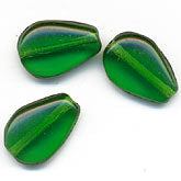 Vintage Czech emerald green flat teardrop. 11x8mm. Pkg of 12.