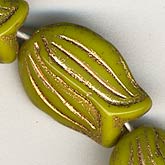 Molded green tulip with gold dcor. 16x11mm. Pkg of 6