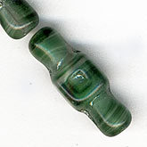 Vintage bottle shaped beads in 2-tone green. 20x8mm Pkg of 4