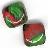 West German olive and red cubes. 15mm. Pkg of 1
