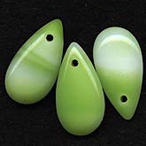 Vintage Czech moss green & white flat teardrop pendant. 10x18x5mm. Pkg of 10