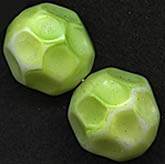 b11-gr-0942-Vintage West German opaque green on white rounds, molded facets. 12x13mm. Pkg of 5