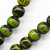 Contemporary chevron style olive red-and-black round. 6mm. Strand of 75. b11-gr-0944