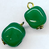 Vintage Japanese jade green nuggets on wire. 11x11x10mm. Pkg of 4.