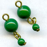 Vintage Japanese jade green 2-bead dangle on wire. 6-and-3mm. Pkg of 4. 