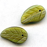 Olive Green Opaque Glass Leaf Pendant. 10x15x4mm. Pkg 10. b11-gr-0950
