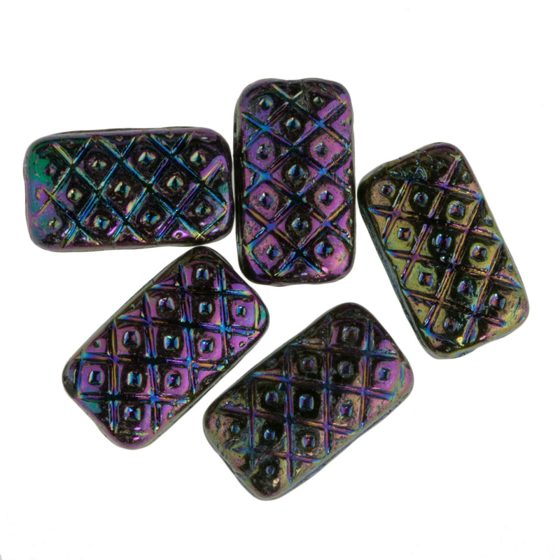 Czech Pressed 8 x 14mm, tablets with a criss-cross impressed pattern, Pkg of 10