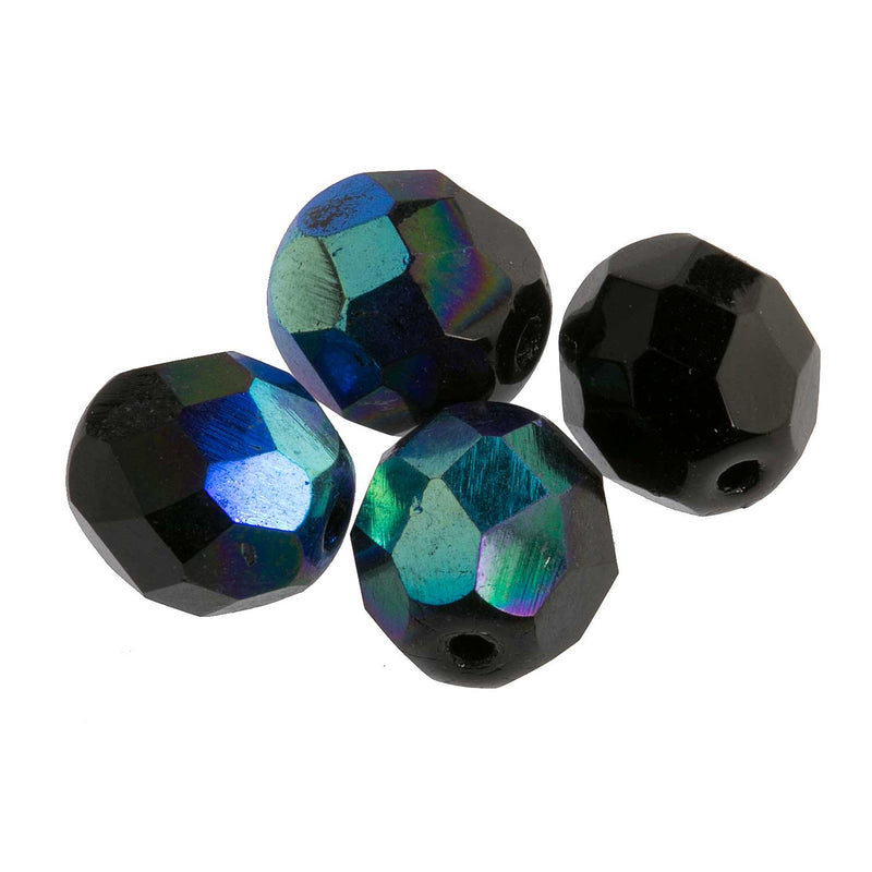 Vintage black iris faceted rounds. 8mm. Pkg of 20.