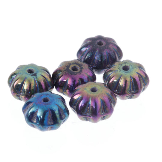 b11-mi-0124-Green iris flattened melons. 9x6mm. Pkg of 6