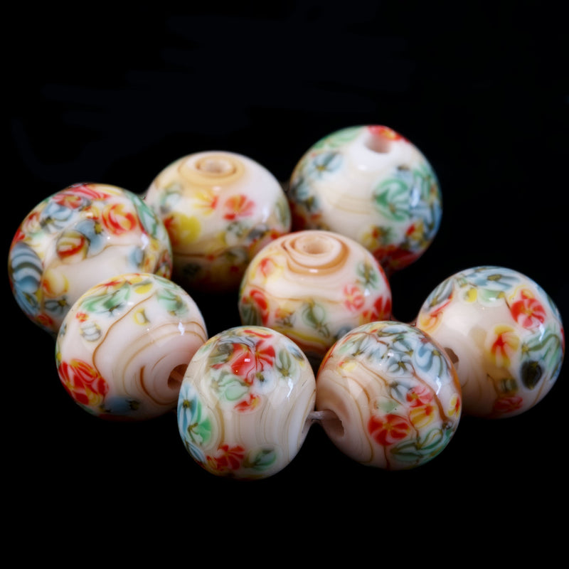 Vintage Japanese millefiore handmade beads. 8mm Pkg of 6. b11-mi-0133-2