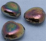 Vintage Indian Glass Hearts Vitrail Finish. 15mm. Pkg 4.