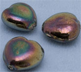 Vintage Indian Glass Hearts Vitrail Finish. 15mm. Pkg 4.