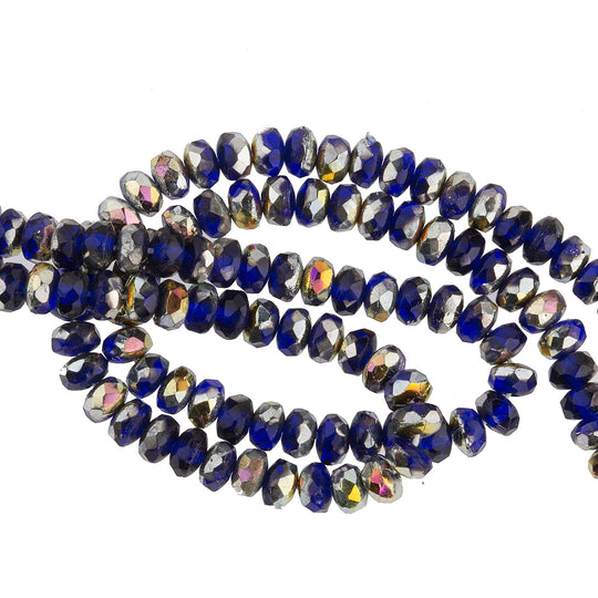 Mixed strand of faceted blue, silvered and AB rondelles 2x4mm. 5.5 inch strand of 50 beads. b11-mi-1168