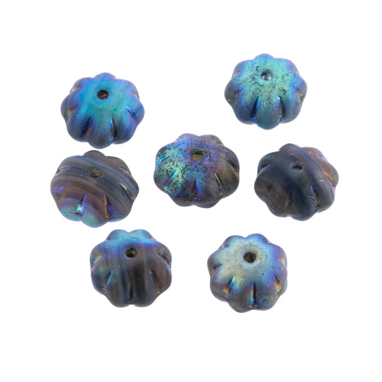 Contemporary matte black glass melon with vitrail finish 1 on side 5x9mm package of 25. b11-mi-1173