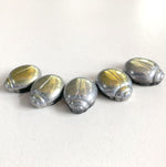 2-hole glass scarab bead with iridescent Marea crackle finish.  20x16x8mm. Pkg. 1.  b11-mi-2072