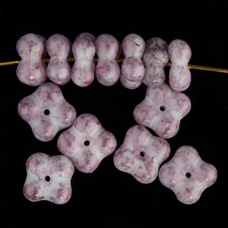 Vintage Czech rose Picasso finish petal spacers. 3x9mm Pkg of 10.