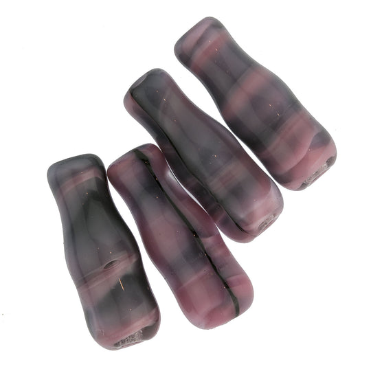 Czech rose and gray purple glass bottle beads. 23x8mm pkg of 4 B11-PP-0583(e)