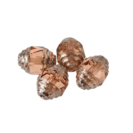 Czech 10 x 8mm rose pink faceted glass oval bead with silvered circular edges. Pkg 4. b11-pp-0688