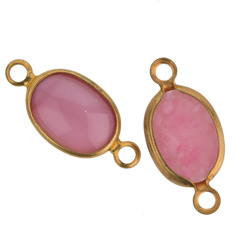 Rose cabochon in brass 2-ring connector. 14x19mm. Pkg of 1. b11-pp-0772