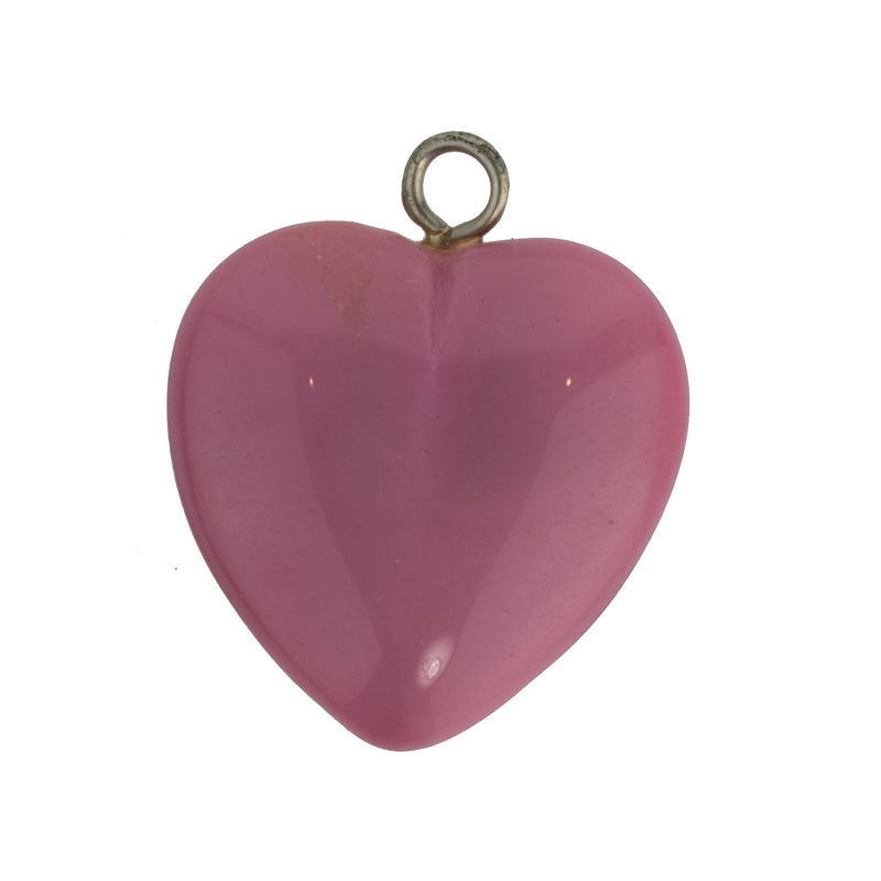 Satin rose glass heart. 20mm. Pkg of 1. b11-pp-0775(e)