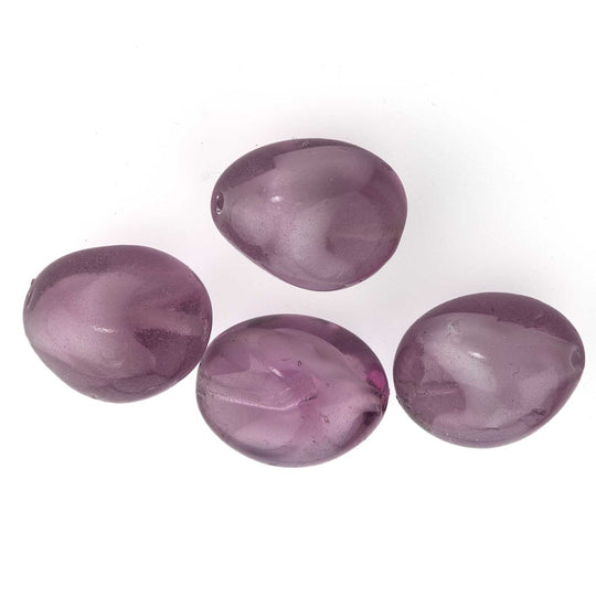 Vintage amethyst givre glass pinched nuggets. 15x10mm. Pkg of 4. b11-pp-0821(e)