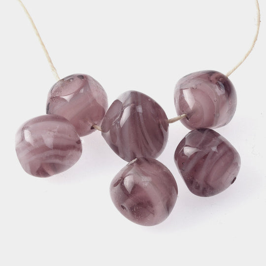 Societa Veneziana Conterie amethyst glass milky swirl givre  beads. 12x13mm. Pkg of 5. b11-pp-0822-2
