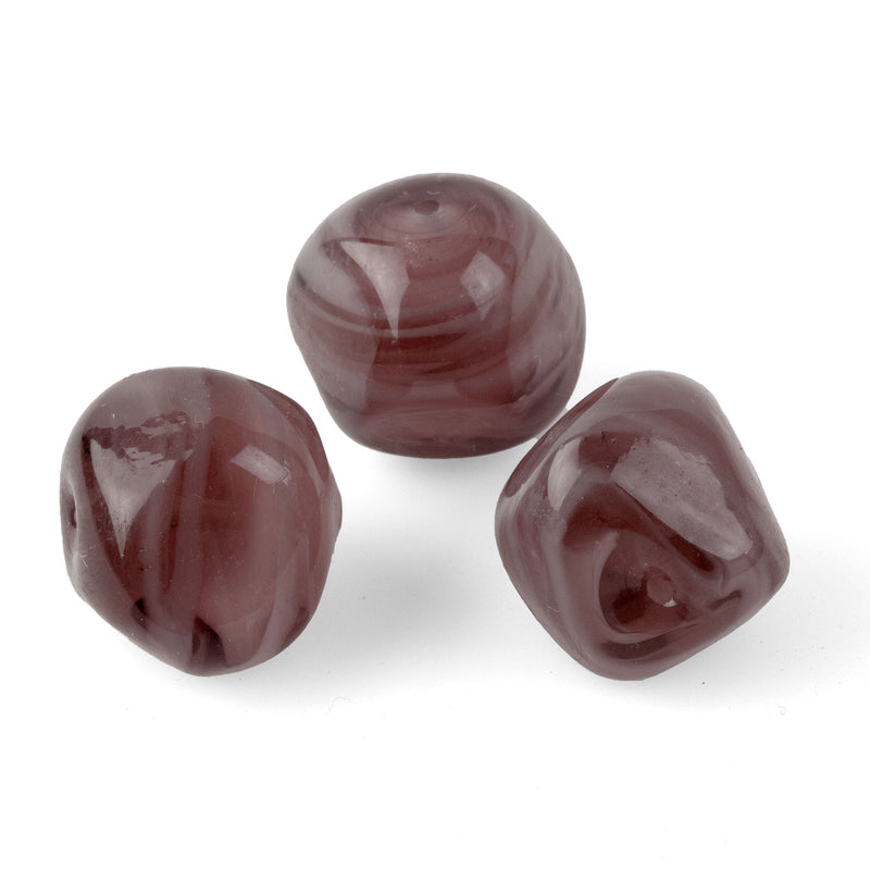 Societa Veneziana Conterie amethyst glass milky swirl givre  beads. 12x13mm. Pkg of 5.