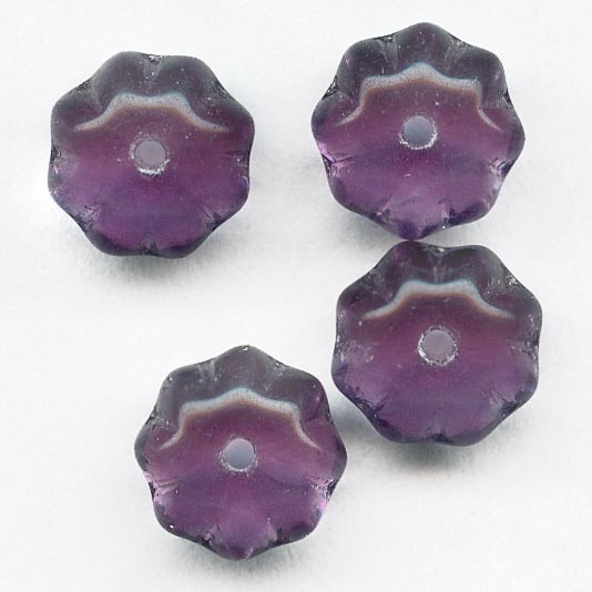 Vintage amethyst glass flower bead. 5x8mm. Pkg 12. b11-pp-0998