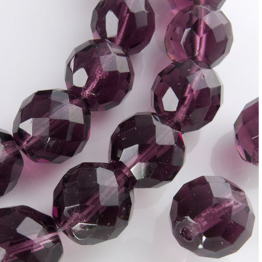 Contemporary Czech fire polish faceted amethyst glass rounds, 10mm, 10 pcs. b11-pp-1065(e)