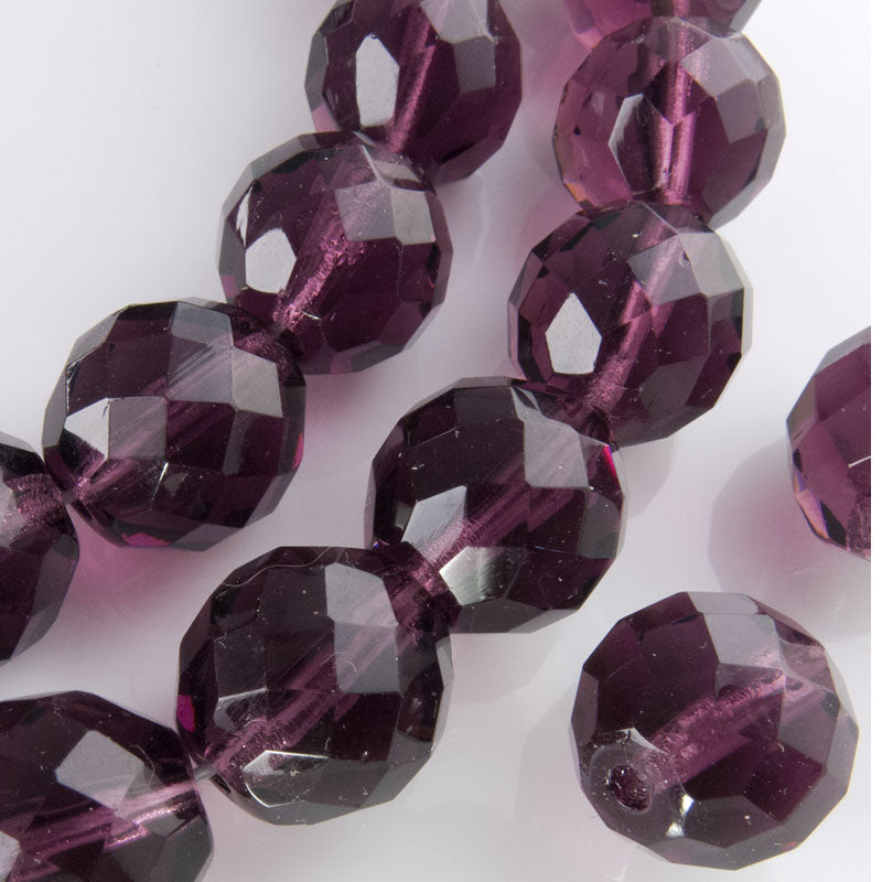 Contemporary Czech fire polish faceted amethyst glass rounds, 10mm, 10 pcs.