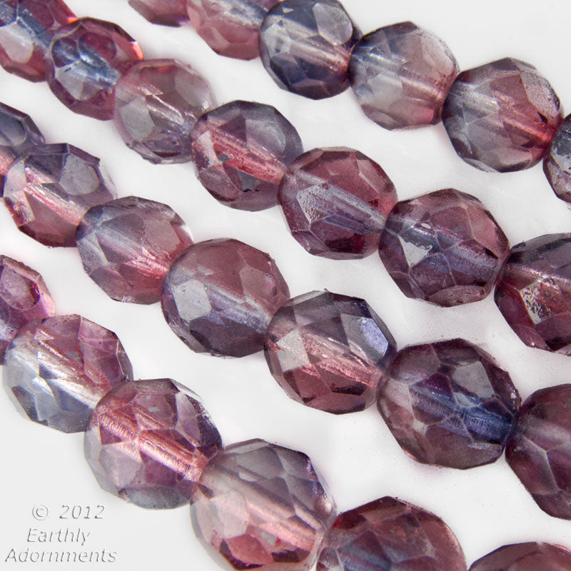 Contemporary Czech firepolished 8mm two-tone faceted rounds. Package of 10.