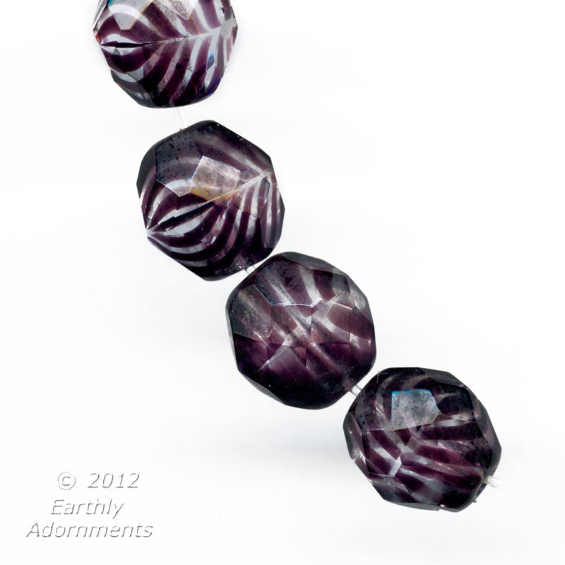 Vintage amethyst striped faceted rounds 8mm Czechoslovakia, 8x7mm 10 pcs.