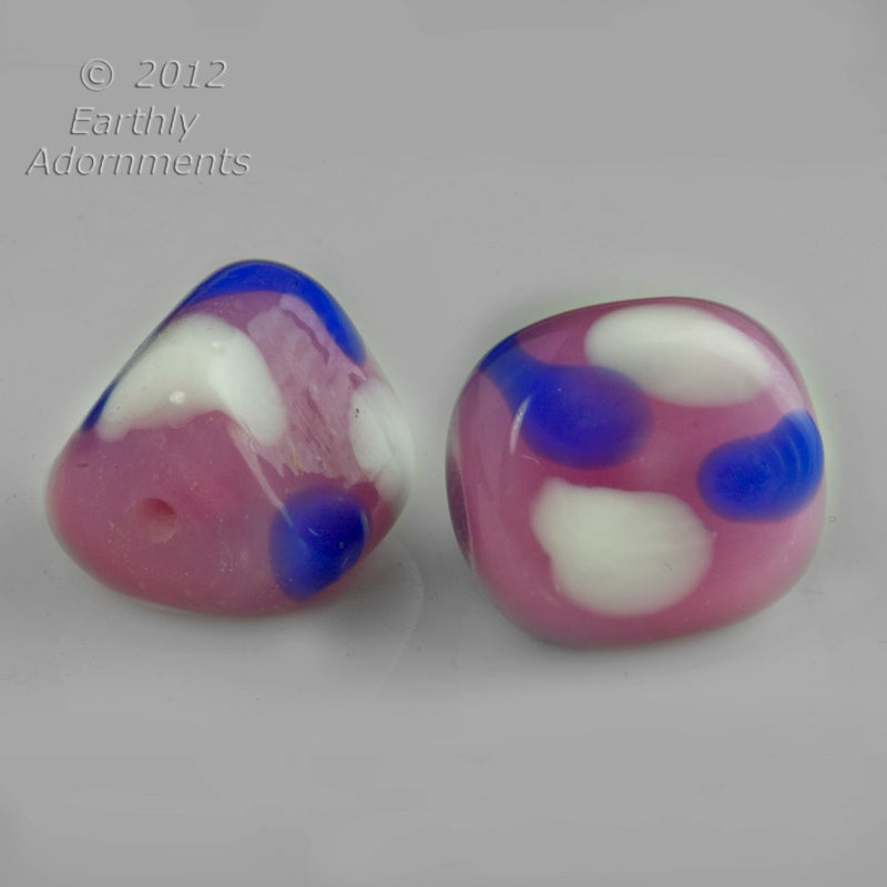 Vintage Cherry brand rose, white and blue triangular nuggets.17mm x 16mm. Pkg. of 4.