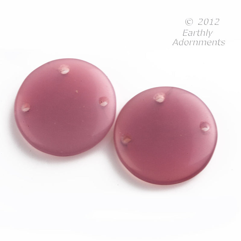 Vintage West German semi-translucent rose pink pendant with 3 holes. 18mm diameter. pkg. of 4,