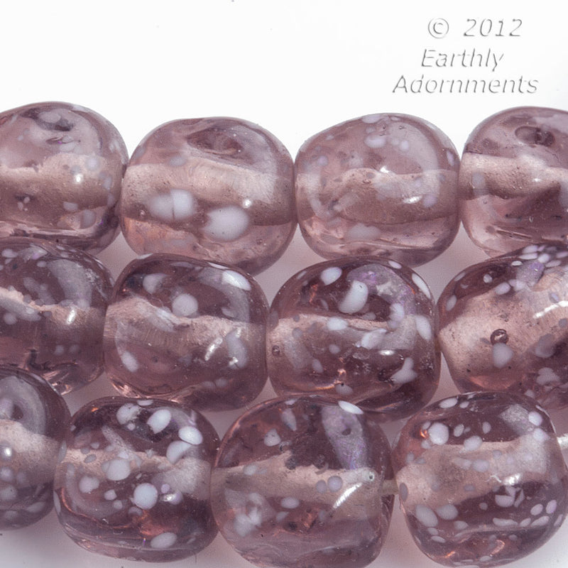 Vintage Japanese translucent amethyst glass dimpled crumb beads. 11x10mm Pkg. of 10. b11-pp-1218