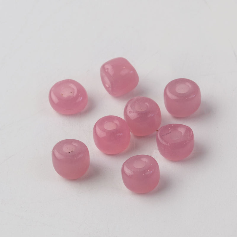 Vintage Japanese rose pink satin glass beads. 3x5mm.  Pkg. 100. 1980s.