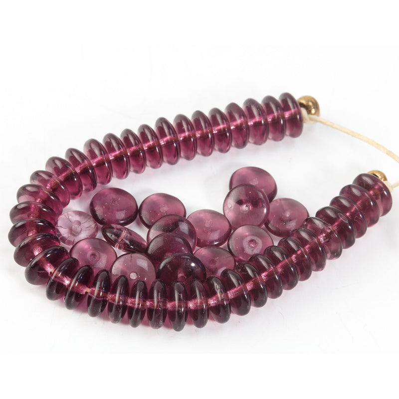 Vintage smooth garnet glass saucer shape beads. 8mm. Czechoslovakia. Pkg 25. 