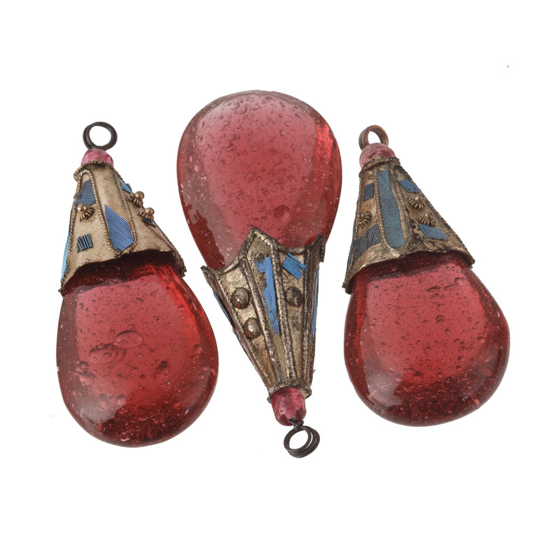 Antique Chinese glass Mandarin court necklace counterweight pendants. Sold individually. Rare. 